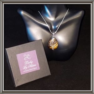 Tree of Life natural Tiger's eye silver pendant.